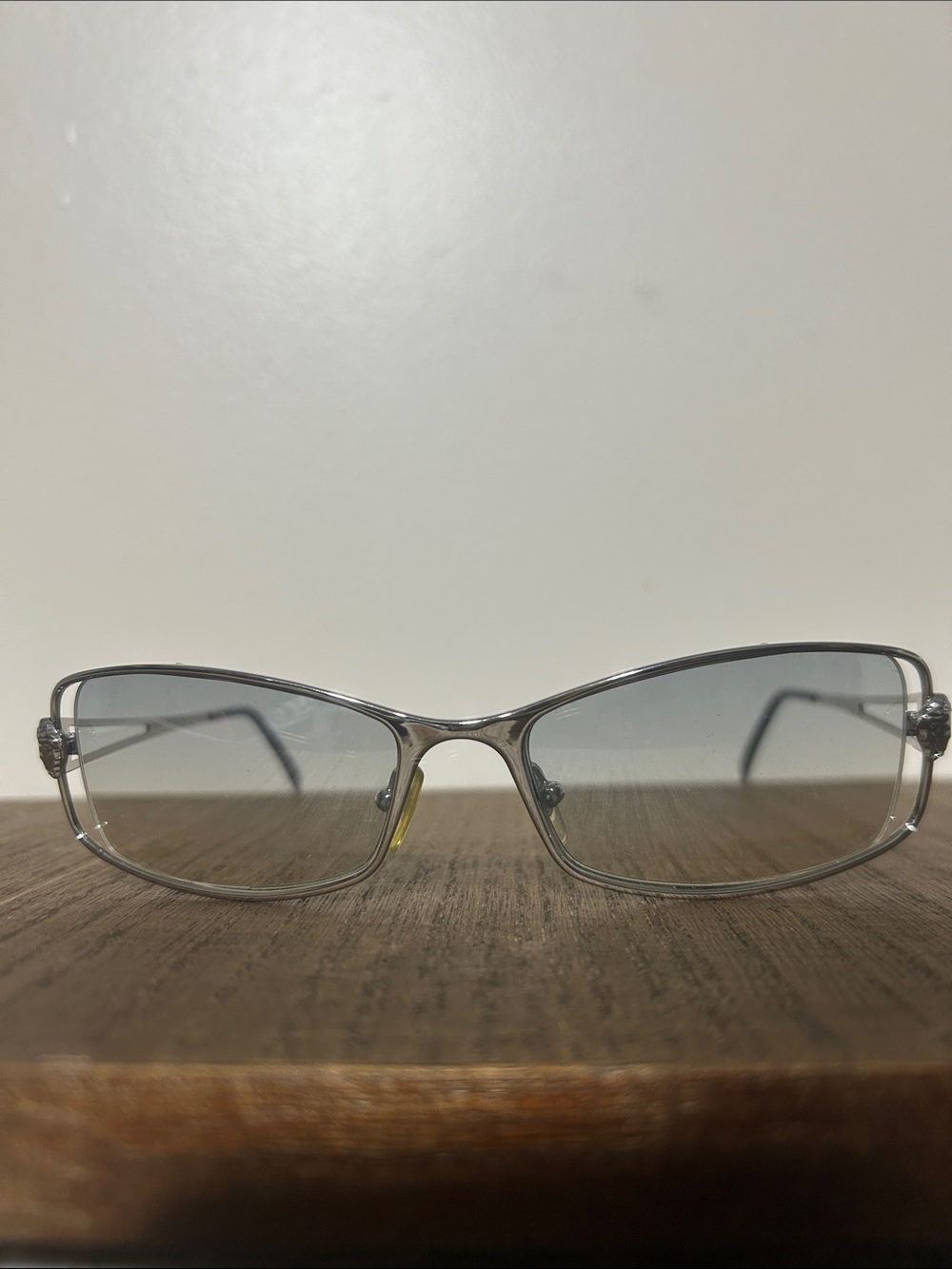 Versace Silver Rectangular Women's Glasses with Light Tinted Lenses